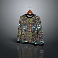 Wooden Clothing Hanger With Colorful Patterned Sweater On Gray Background
