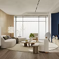 Modern Living Room Interior With Blue Wall Large Screen TV And Beige Sofa
