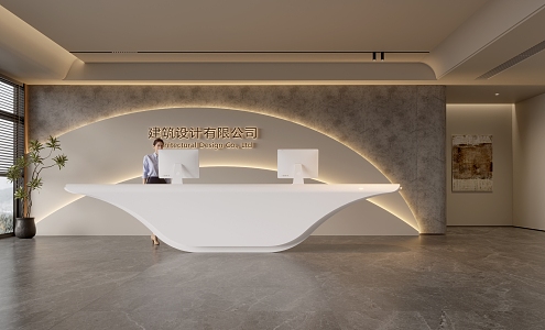 Company Front Desk Background Wall Reception Area Bar Desk Reception Desk Lobby Simple Lobby 3d model