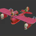 Pink Vintage Passenger Biplane Model With Metal Material And Black Background
