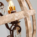 Vintage Wooden Spherical Chandelier With Crystal Decorations And Candle Bulbs