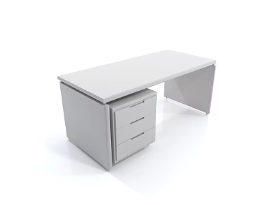 Minimalist Modern White Desk With Drawer Cabinet And Sleek Design 3d model