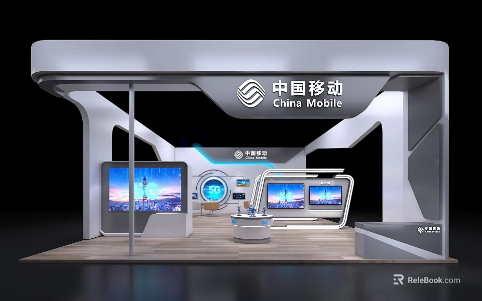 China Mobile Exhibition Booth With Modern Design And Multiple Digital Screens 3d model