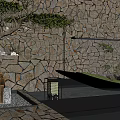 Outdoor Courtyard Design With Stone Wall Waterfall Hammock Lantern And Green Plants