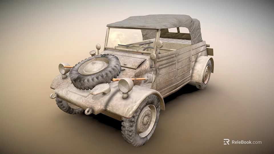 Vintage Convertible Car With Old Style Body And Spare Tire On Front 3d model 