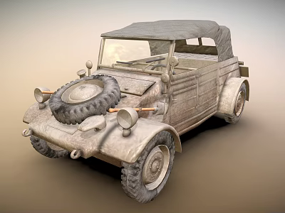 Vintage Convertible Car With Old Style Body And Spare Tire On Front 3d model