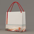 White Tote Bags With Red Handles And Colorful Scenic Bottom Prints