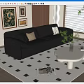 Black Leather Sectional Sofa With Throw Pillows White Coffee Table Green Plant And Wall Art