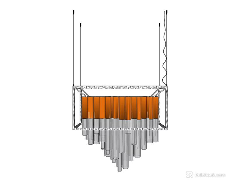 Modern Chandelier With Orange And Gray Vertical Tubes And Geometric Hanging Design 3d model 