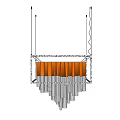 Modern Chandelier With Orange And Gray Vertical Tubes And Geometric Hanging Design