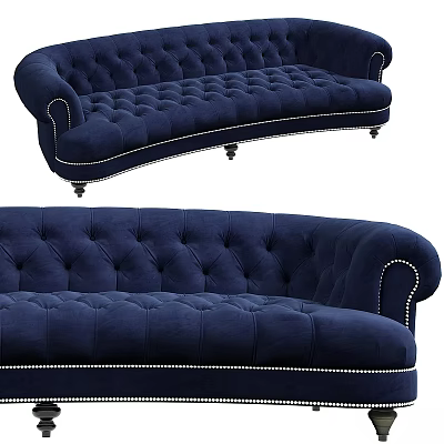 Navy Blue Tufted Two Seater Sofa with Decorative Trim and Elegant Legs 3d model