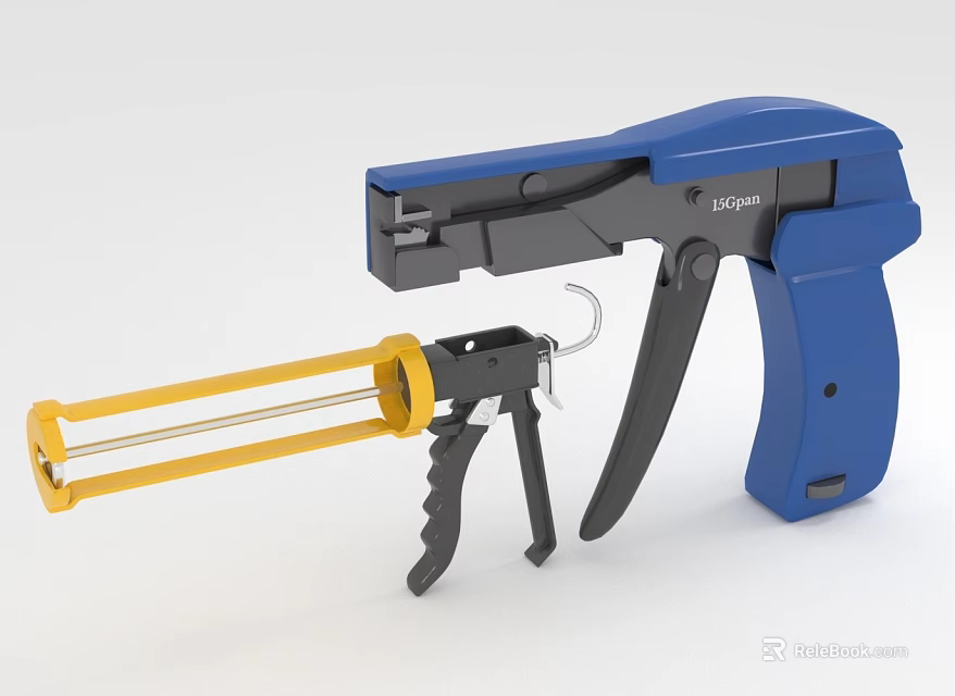 Blue Hardware Caulk Gun With Yellow Cartridge And Practical Handle Design 3d model 