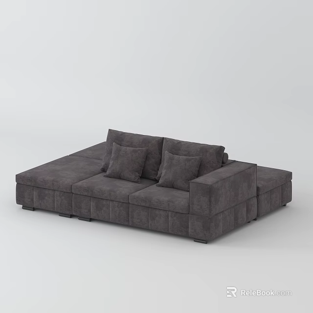 Gray L Shaped Sectional Sofa With Comfortable Cushions For Living Room 3d model