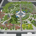 Beautiful Park Landscape With Central Square Winding Pathways And Colorful Trees