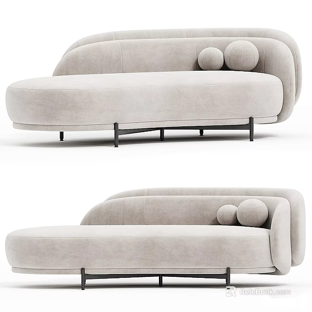 Modern Upholstered Chaise Lounge With Round Cushions And Black Metal Legs 3d model 