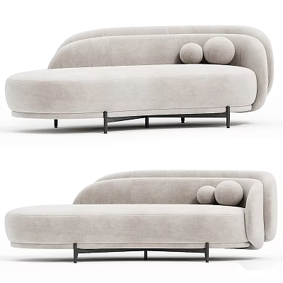 Modern Upholstered Chaise Lounge With Round Cushions And Black Metal Legs 3d model