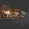 Vintage Medieval Building Interior With Antique Wooden Desk Scrolls And Cobweb Candlestick