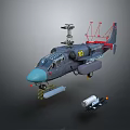Dark Gray Military Helicopter With Light Blue Nose Radar Equipment And Attached Missiles