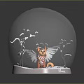 Decorative Commercial Snow Globe with Orange Winged Kitten Scarf Detailed Snow Scene and Tree Branches