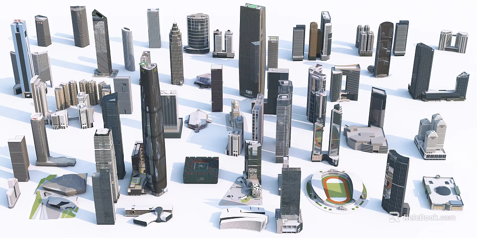 Modern Commercial Complex With High Rise Buildings And Urban Design Elements 3d model 