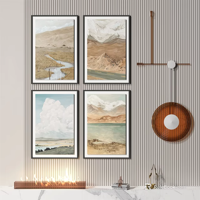 Abstract Landscape Paintings Featuring Mountain River Cloud Lake For Interior Wall Decor 3d model