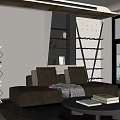 Modern Living Room Decorative Ornaments Arrangement With Gray Sofa Two Pillows Shelves And Window Blinds