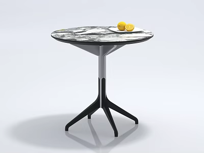 Round Marble Texture Coffee Table With Two Yellow Lemons Black Three Legged Modern Minimalist Design 3d model