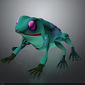 3D Animated Teal Frog Character With Pink Eyes And Blue Spots