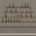 Modern Wine Rack With Bottles And Glasses On Metal Frame Wooden Cabinet
