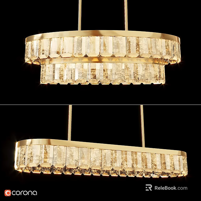 Elegant Modern Round Crystal Chandelier Featuring Gold Metal Frame And Double Tier Design 3d model 