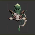 Mythical Character Design With Deer Antler Bell Ornaments And Flowing White Green Outfit