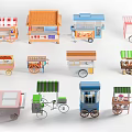 Various Functional Mobile Carts With Different Designs Colors Canopies And Wheels 3d model