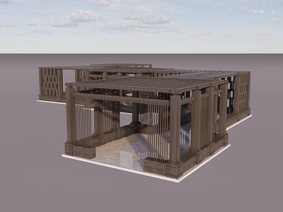 Wooden Outdoor Pavilion Structure With Open Lattice Sides And Flat Roof 3d model