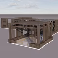 Wooden Outdoor Pavilion Structure With Open Lattice Sides And Flat Roof