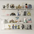 Decorative Ornament Set With Stuffed Bears Building Blocks Books And Decorative Lamp On Shelves