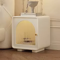 Modern White Bedside Table With Arched Ribbed Door Gold Handle And Books Decorative Item