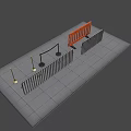 Temporary Barriers With Orange Gray Metal Rails Black Gold Stanchions On Paved Ground