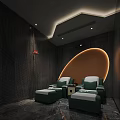 SPA Sauna Interior Design with Starry Ceiling Orange Stove and Gray Lounge Chairs