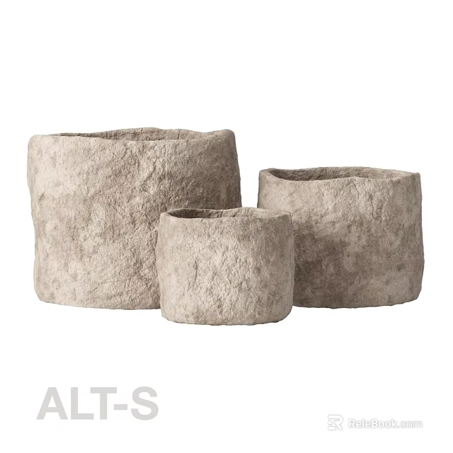 Textured Stone Planters In Three Various Sizes For Architectural Decoration 3d model 