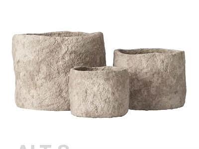 Textured Stone Planters In Three Various Sizes For Architectural Decoration 3d model
