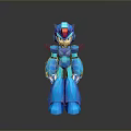 Futuristic Blue Robot Character For Game Or Movie With Armor Helmet Standing On Reflective Surface