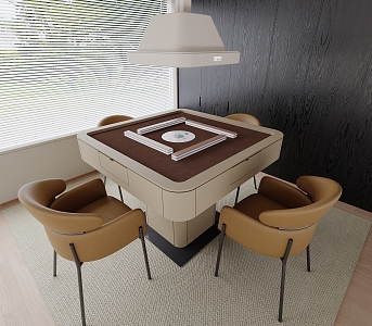 Mahjong Table and Chair Combination Single Chair Venetian Blinds Mahjong Table Chandelier 3d model