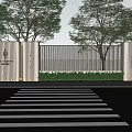 Modern Garden Landscape Design With Trees Decorative Fences Lighting And Lush Greenery