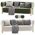 Comfortable Velvet Multi Seater Sofa with Pillows Plaid Blanket Green Light Gray Three Color Options
