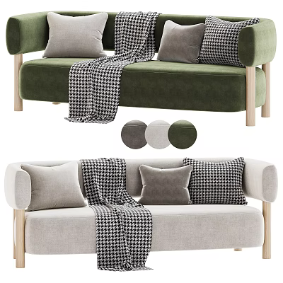 Comfortable Velvet Multi Seater Sofa with Pillows Plaid Blanket Green Light Gray Three Color Options 3d model