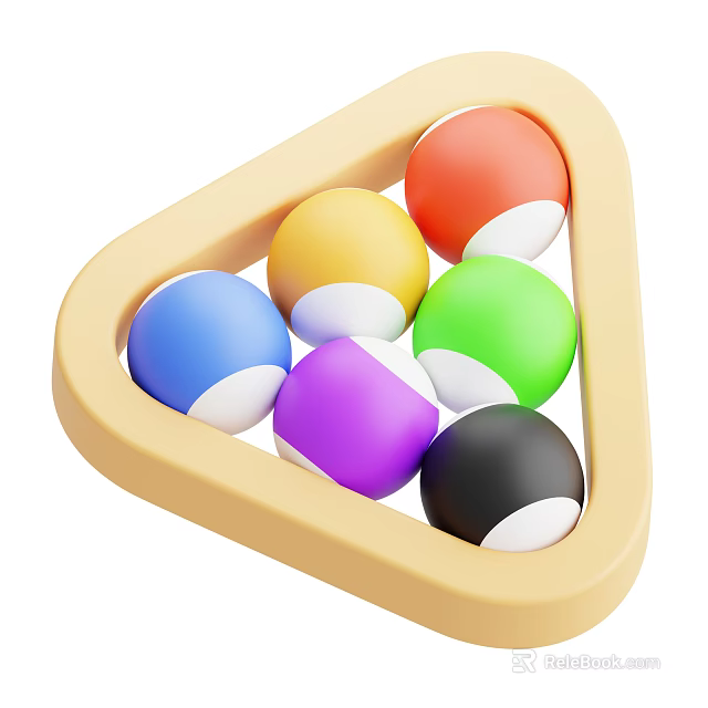 Colorful Billiard Sports Equipment Triangular Rack With Multiple Colored Balls For Training And Recreational Games 3d model 