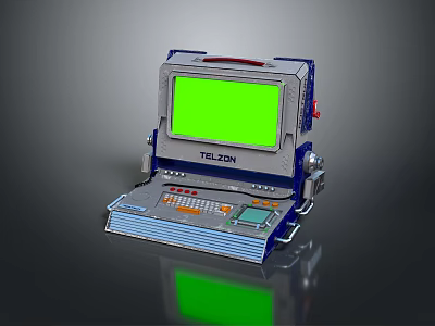 TELZON Retro Portable Computer With Green Screen And Control Panel Buttons 3d model