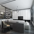 Modern Living Dining Room Interior With Large Windows City View Grey Sofa And Bookshelf