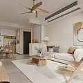 Modern Living Dining Room Interior With Sofa Dining Table Ceiling Fan And Wall Art