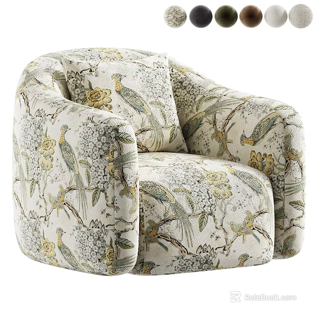 Elegant Accent Chair With Floral Bird Pattern Upholstery And Comfortable Design 3d model 
